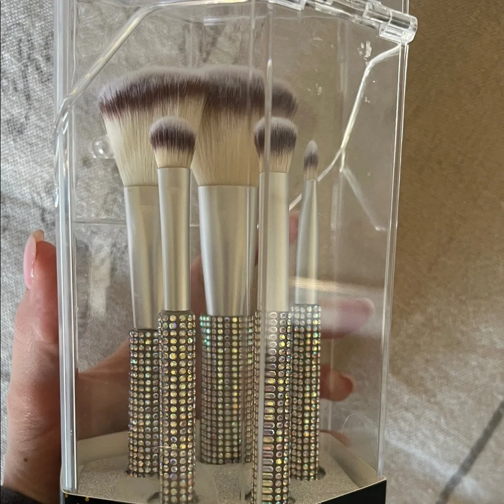 5PC Silver Rhinestone Makeup Brush Set